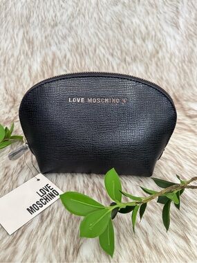 Love Moschino Black Saffiano Cosmetic Case with Gold Logo